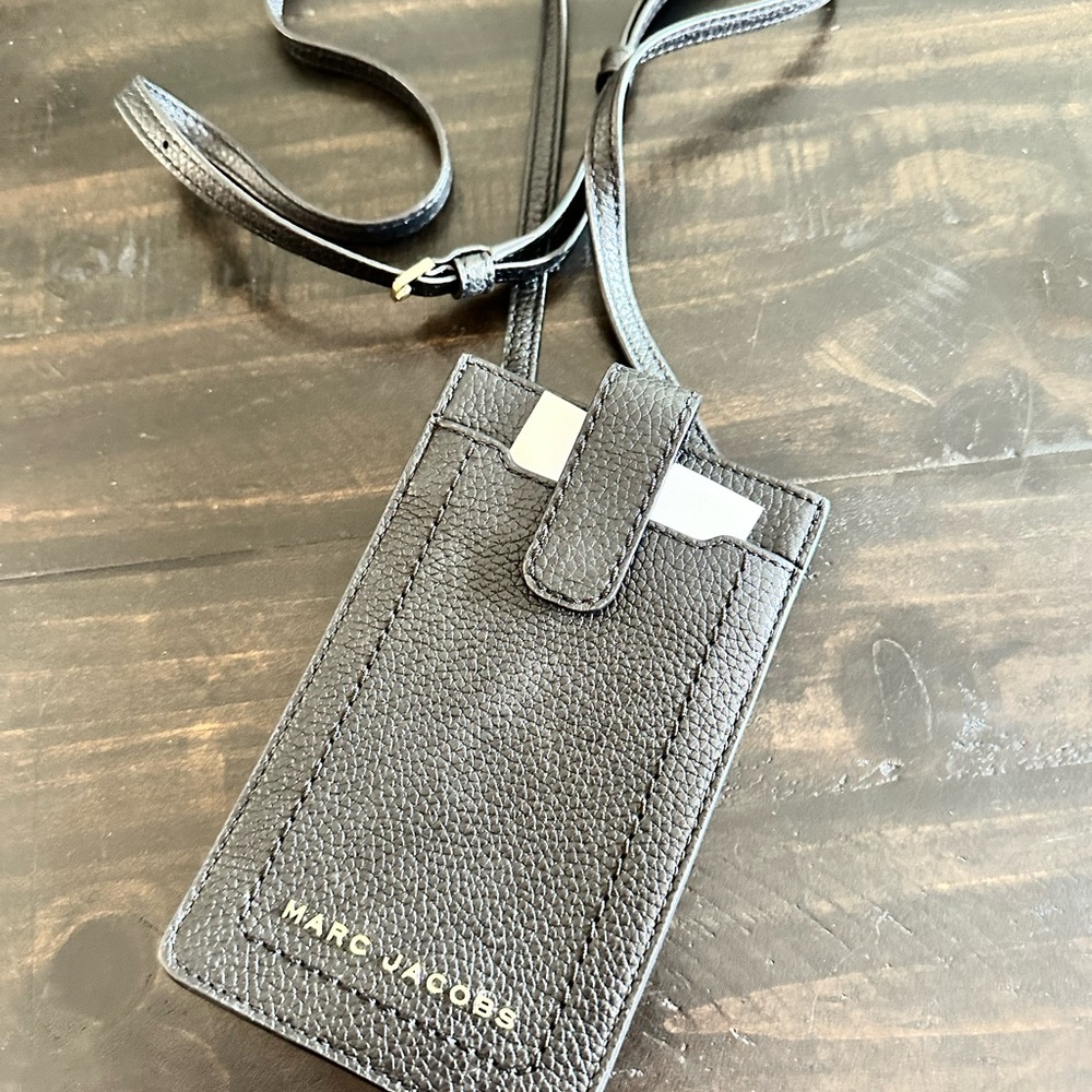 Marc Jacobs Black Leather cell phone & Card Holder with Strap